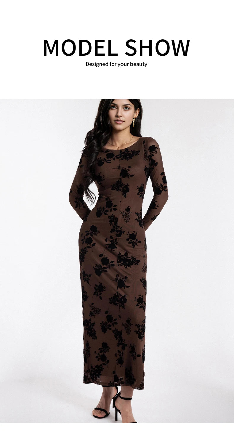 Spring 2025 New Women's Dress Velvet Mesh Floral Print