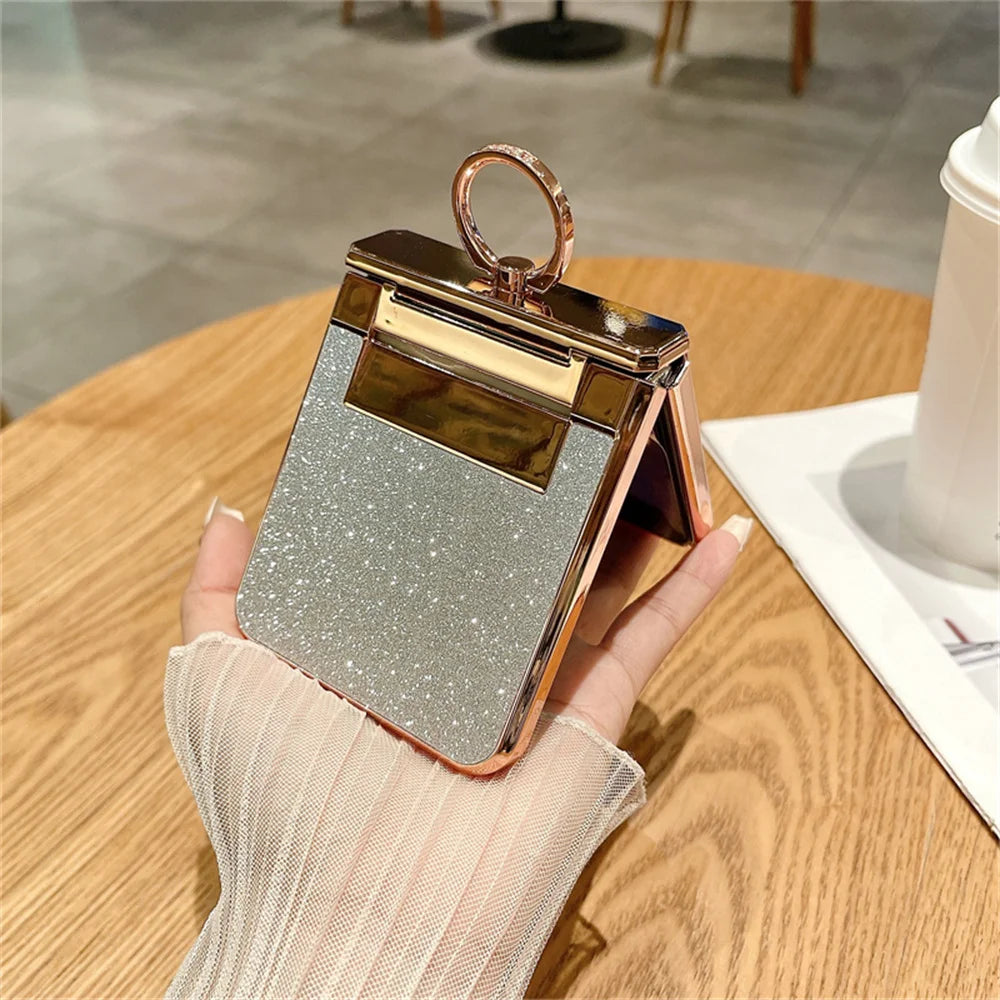 Glitter Ring Holder Stand Case for Samsung Galaxy Z Flip 5 4 3 6 ZFlip flip4 Flip5 Bracket Bling Diamond Gradient Plating Cover