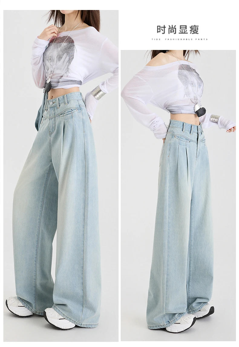 High Waist Wide Leg Cotton Denim Jeans