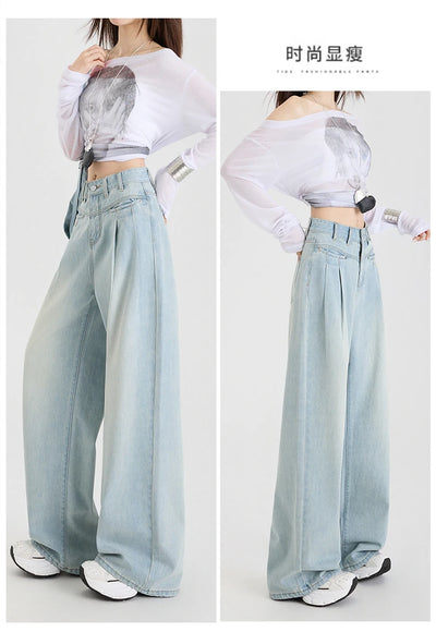 High Waist Wide Leg Cotton Denim Jeans