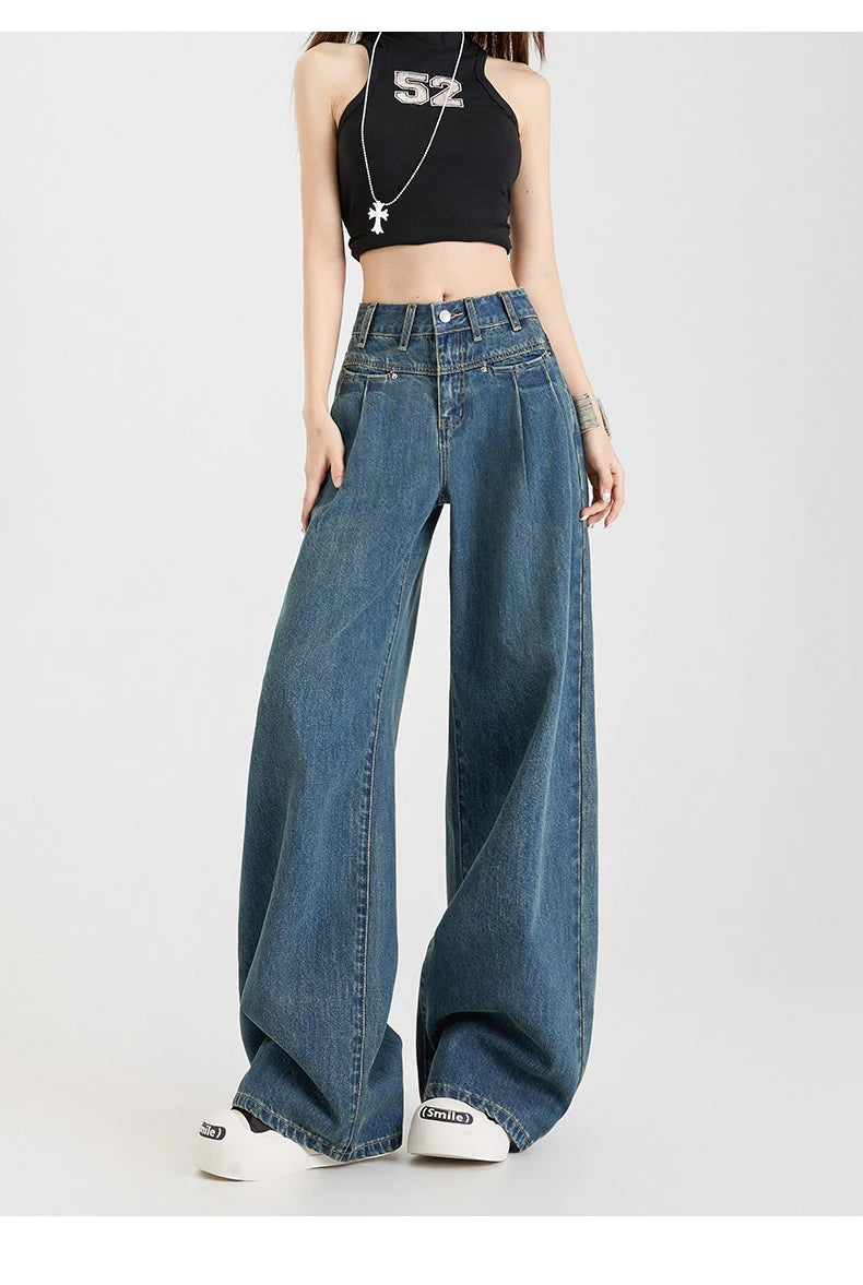 High Waist Wide Leg Cotton Denim Jeans