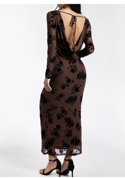 Spring 2025 New Women's Dress Velvet Mesh Floral Print