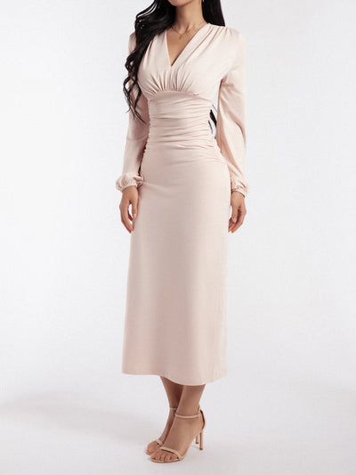 Women's Elegant V-Neck Sleeveless Long Dress - Folded Waist, Spring 2025 New Arrival