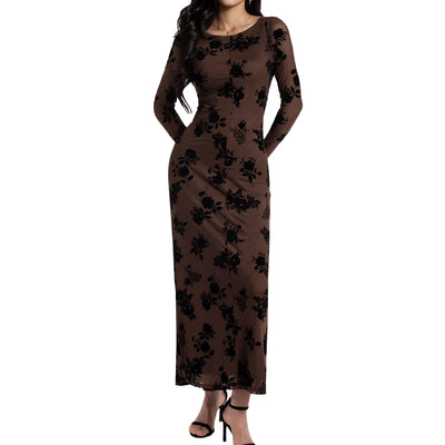 Spring 2025 New Women's Dress Velvet Mesh Floral Print