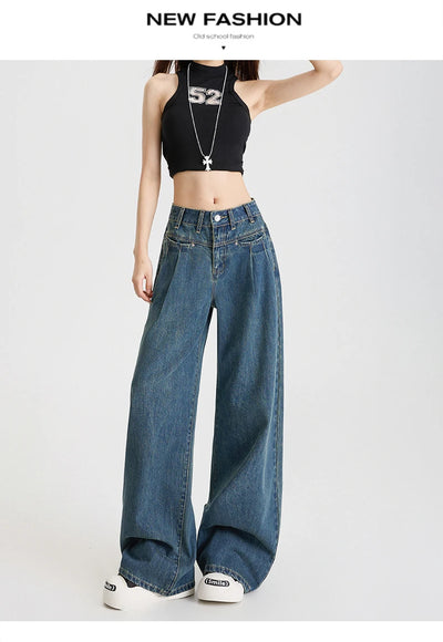 High Waist Wide Leg Cotton Denim Jeans