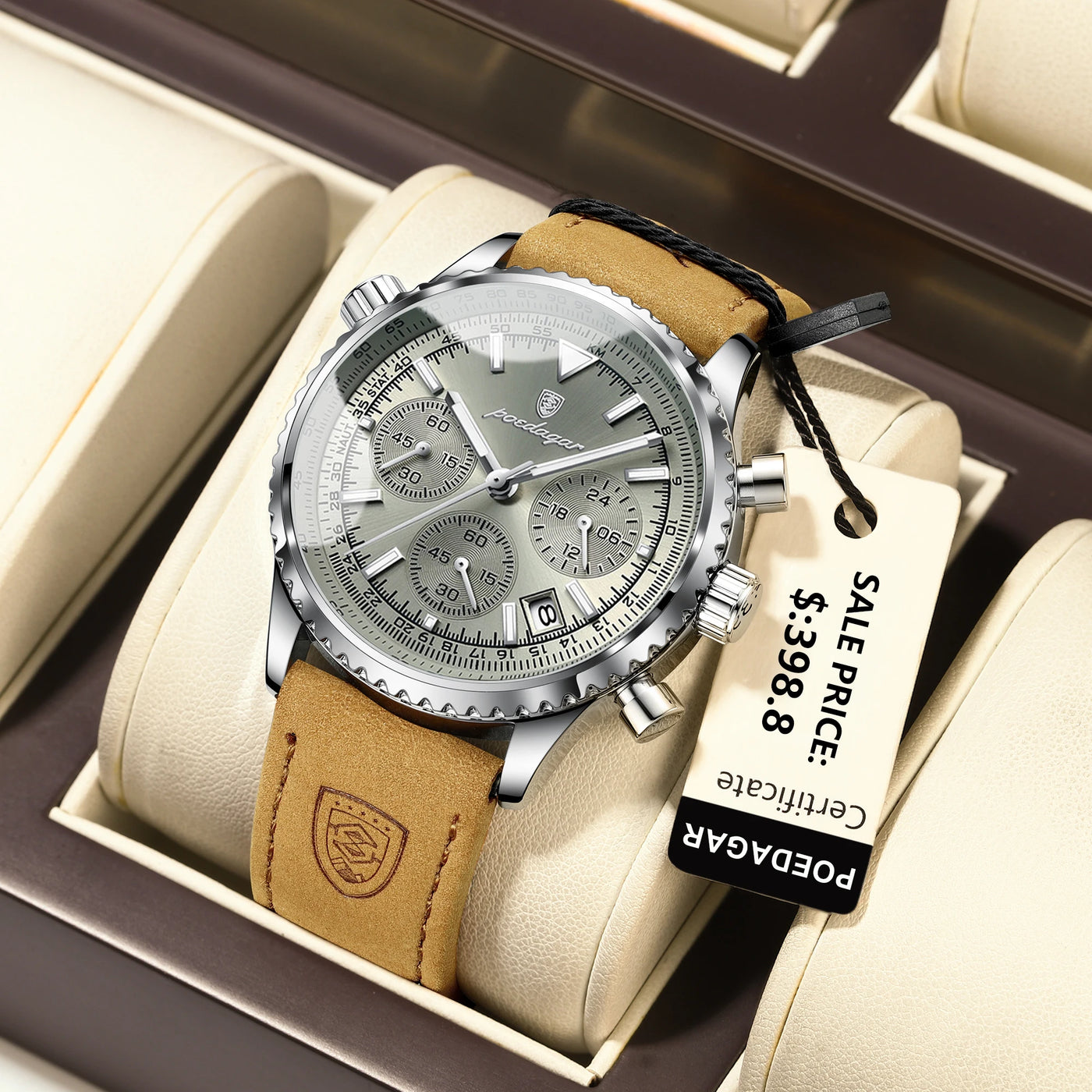 POEDAGAR Luxury Men's Quartz Watch - Waterproof, Luminous, Chronograph with Leather Strap