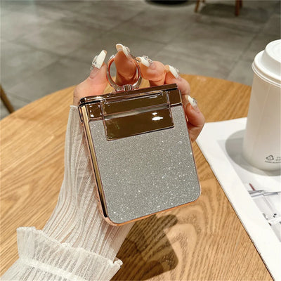 Glitter Ring Holder Stand Case for Samsung Galaxy Z Flip 5 4 3 6 ZFlip flip4 Flip5 Bracket Bling Diamond Gradient Plating Cover