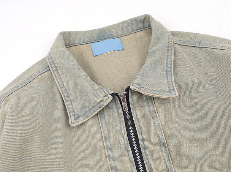 Loose Yellow Mud Color Denim Coat For Men