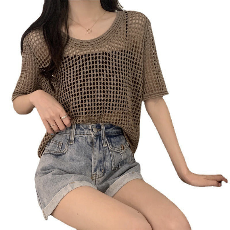 Women's Design Hollow-out Short-sleeved Sweater