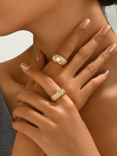 14K Golden Textured Ring Set