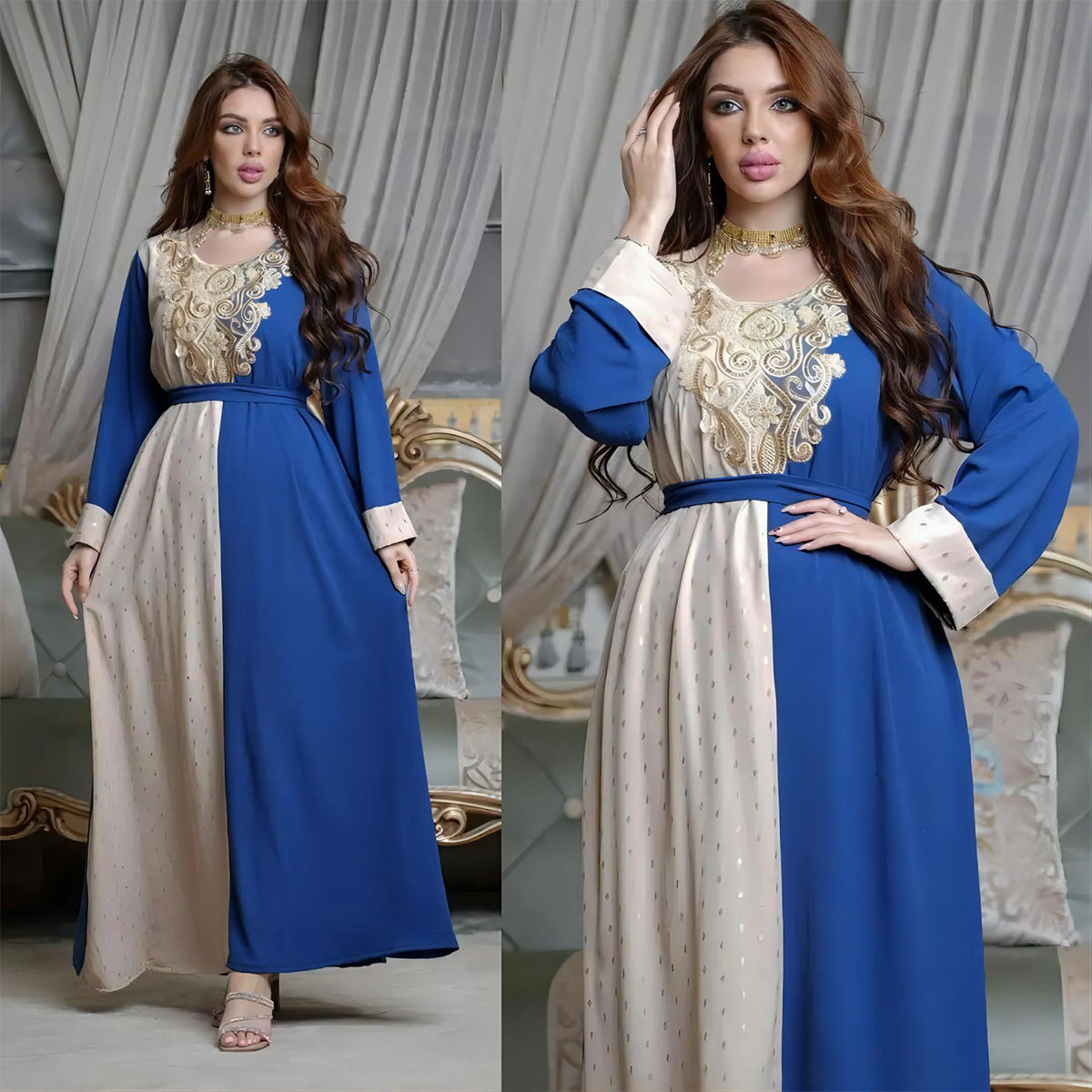 Embroidery Applique Muslim Tunic Robe Dress