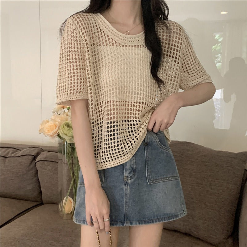 Women's Design Hollow-out Short-sleeved Sweater