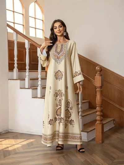 Elegant Floral Printed Abaya Middle Eastern Muslim Clothing For Women