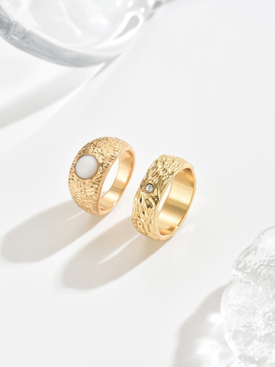 14K Golden Textured Ring Set