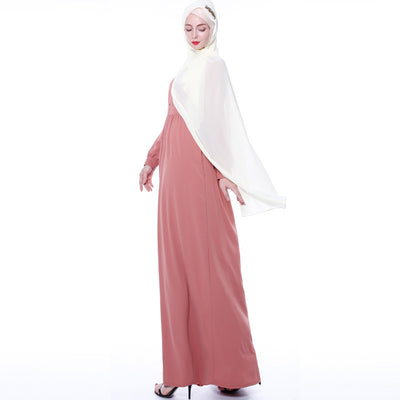 Basic Solid Color Dress Muslim Women National Wind Long Skirt Summer Long Sleeves