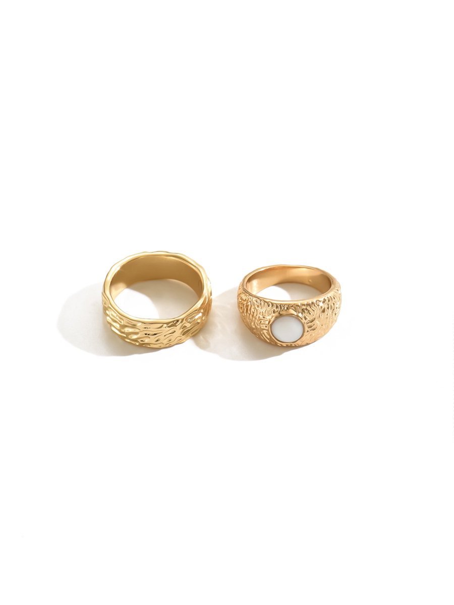 14K Golden Textured Ring Set