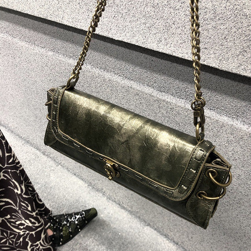 Design One-shoulder Lock Bronze Gold Crossbody Bag