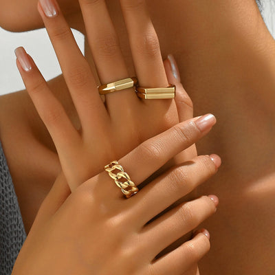 14K Gold Plated  Geometric Ring Set