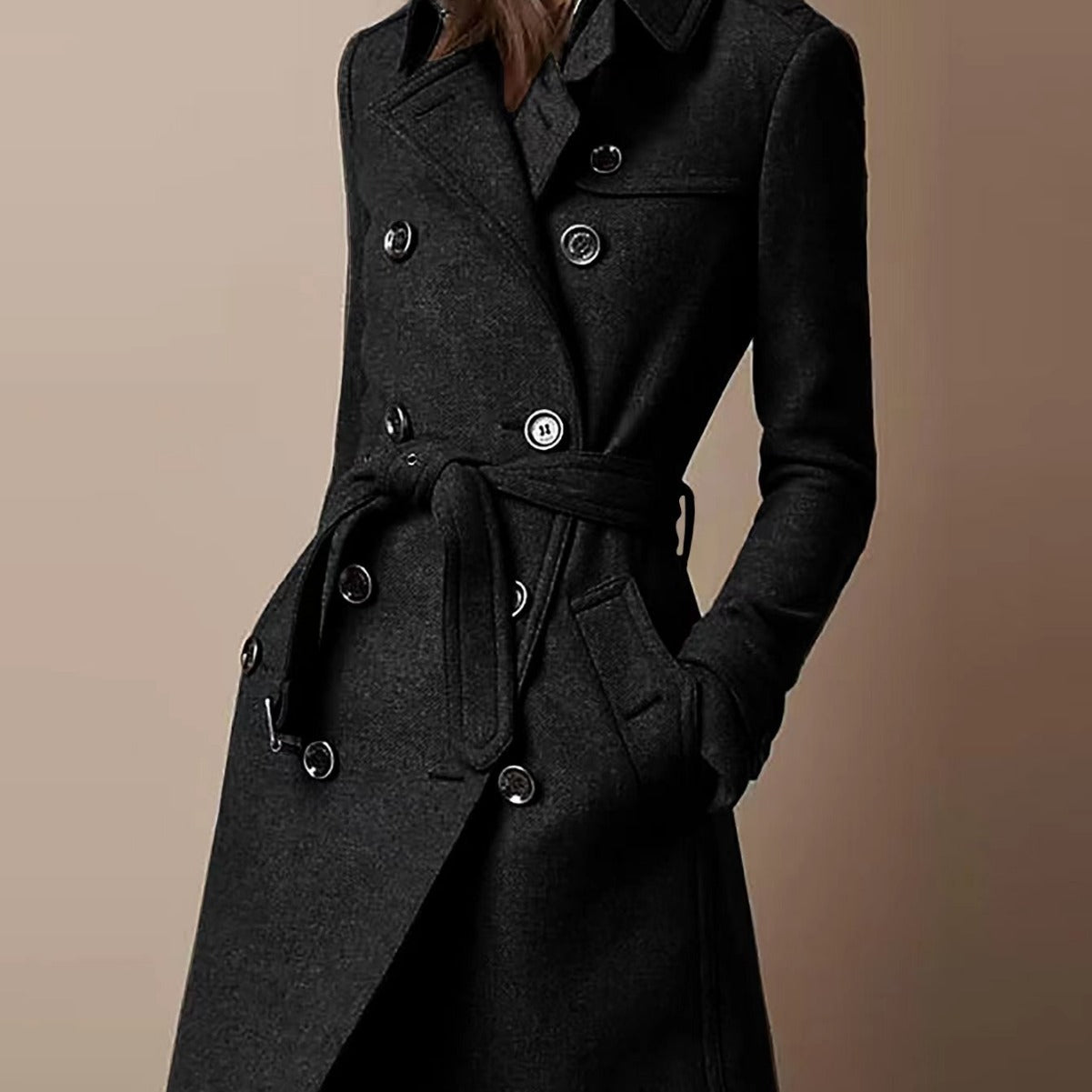 Double Breasted Casual Woolen Coat Women's Clothing