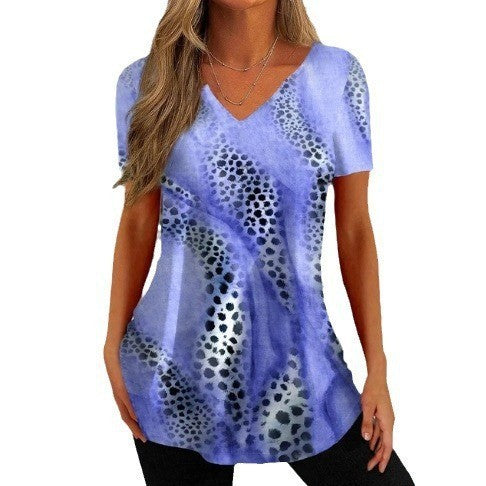 Summer Casual Loose V-neck Pullover Short Sleeve